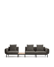 Load image into Gallery viewer, Sorells outdoor modular 3-seater sofa with grey upholstery and grey aluminium with teak table 341 x 113cm FSC 100% - image 5