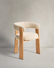 Load image into Gallery viewer, Granite 3-leg beige outdoor chair with FSC 100% solid teak wood legs in a natural finish
