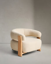 Load image into Gallery viewer, Granite outdoor armchair in beige with legs in FSC 100% solid teak wood in a natural finish