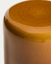 Load image into Gallery viewer, Mesquida outdoor side table in ceramic with glazed mustard finish Ø 35cm - image 6