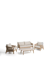Load image into Gallery viewer, Sirte outdoor set with 3-seater sofa, 2 armchairs and aluminium table with wood-effect finish and ecru cushions