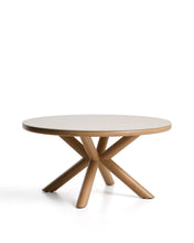 Load image into Gallery viewer, Mirtia outdoor table in wood-effect aluminium and ecru sintered stone Ø 148cm