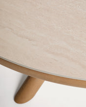Load image into Gallery viewer, Mirtia outdoor table in wood-effect aluminium and ecru sintered stone Ø 148cm - image 5