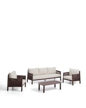 Load image into Gallery viewer, Aleria set with 3-seater sofa, 2 armchairs and coffee table in brown aluminium and synthetic rope cord