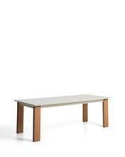 Load image into Gallery viewer, Livorno extendable table in ecru aluminium with wood-effect legs 233(350) x 100cm - image 2