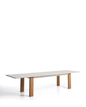 Load image into Gallery viewer, Livorno extendable table in ecru aluminium with wood-effect legs 233(350) x 100cm - image 3