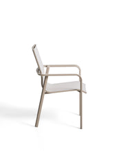 Load image into Gallery viewer, Canea stackable outdoor chair in beige texteline and taupe aluminium - image 4