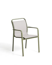 Load image into Gallery viewer, Luri stackable outdoor chair in green aluminium and beige texteline