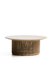 Load image into Gallery viewer, Orosei outdoor coffee table in sintered stone, ecru aluminium and beige rope Ø 90 cm