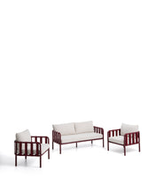 Load image into Gallery viewer, Omala set consisting of 2-seater sofa and 2 armchairs in burgundy rope cord and aluminium