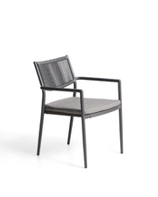 Load image into Gallery viewer, Argasi stackable outdoor chair in graphite aluminium and dark grey synthetic rope cord