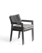 Load image into Gallery viewer, Argasi stackable outdoor chair in graphite aluminium and dark grey synthetic rope cord - image 3