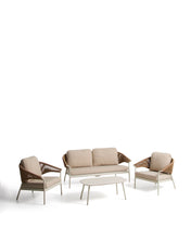 Load image into Gallery viewer, Zuara set with 3-seater sofa, 2 armchairs and outdoor table in ecru aluminium and brown synthetic rope cord
