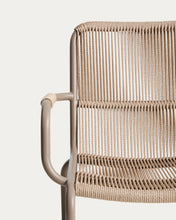 Load image into Gallery viewer, Salis stackable armchair in taupe aluminium and beige synthetic rope cord - image 8