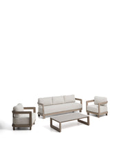 Load image into Gallery viewer, Nerano set with 3-seater sofa, 2 armchairs and coffee table in tempered glass and taupe aluminium