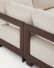 Load image into Gallery viewer, Nerano set with 5-seater corner sofa, armchair and coffee table in tempered glass and brown aluminium - image 6