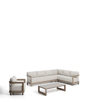Load image into Gallery viewer, Nerano set with 5-seater corner sofa, armchair and coffee table in tempered glass and taupe aluminium