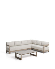 Load image into Gallery viewer, Nerano set with 5-seater corner sofa and coffee table in tempered glass and taupe aluminium