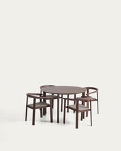 Load image into Gallery viewer, Erice set of 4 stackable chairs in aluminium and rope cord and a table in brown aluminium and tempered glass Ø120cm