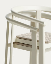 Load image into Gallery viewer, Erice set of 4 stackable chairs in aluminium and rope cord and a table in ecru aluminium and tempered glass Ø120cm - image 2