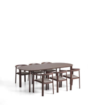 Load image into Gallery viewer, Erice set of 6 aluminium and rope cord stackable chairs and a table in brown aluminium and tempered glass 230 x 100cm