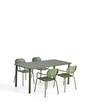 Load image into Gallery viewer, Brai set with table and 4 stackable chairs in green galvanised steel 180 x 90cm