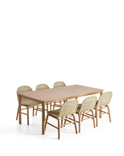 Load image into Gallery viewer, Set with Sori table in solid acacia wood and 6 Alipa chairs in ecru solid acacia wood and rope cord 200 x 100cm FSC 100%