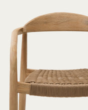 Load image into Gallery viewer, Set with Sori table in solid acacia wood and 4 Nina stackable chairs in beige solid acacia wood and rope cord 200 x 100cm FSC 100% - image 2