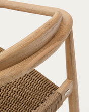 Load image into Gallery viewer, Set with Sori table in solid acacia wood and 4 Nina stackable chairs in beige solid acacia wood and rope cord 200 x 100cm FSC 100% - image 4
