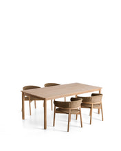 Load image into Gallery viewer, Set with Sori table in solid acacia wood and 4 Arinella chairs in beige solid acacia wood and rope cord 200 x 100cm FSC 100%