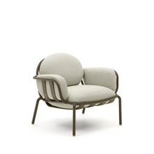 Load image into Gallery viewer, Joncols outdoor armchair in aluminium with green painted finish and beige cushions