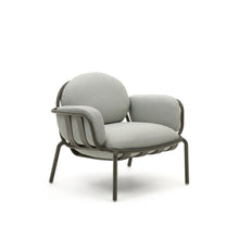 Load image into Gallery viewer, Joncols outdoor armchair in aluminium with green painted finish and grey cushions