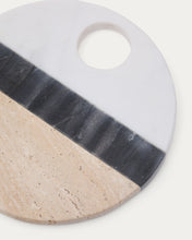 Load image into Gallery viewer, Nivol round serving board in black and white marble and travertine - image 4