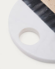 Load image into Gallery viewer, Nivol round serving board in black and white marble and travertine - image 5