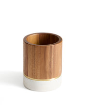 Load image into Gallery viewer, Turen utensil holder in white marble and acacia wood FSC 100%