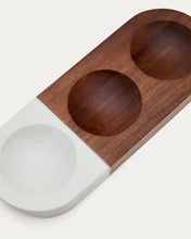Load image into Gallery viewer, Tori serving dish for snacks made of acacia wood and white marble FSC 100% - image 2