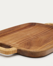 Load image into Gallery viewer, Sardis small serving board made from FSC 100% acacia wood and rattan - image 6