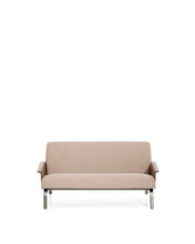 Load image into Gallery viewer, Amsen light brown 2-seater sofa in walnut plywood with brushed stainless steel legs 165cm