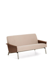 Load image into Gallery viewer, Amsen light brown 2-seater sofa in walnut plywood with brushed stainless steel legs 165cm - image 2