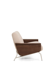 Load image into Gallery viewer, Amsen light brown 2-seater sofa in walnut plywood with brushed stainless steel legs 165cm - image 3