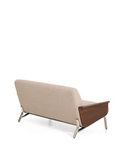 Load image into Gallery viewer, Amsen light brown 2-seater sofa in walnut plywood with brushed stainless steel legs 165cm - image 4