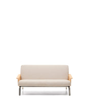 Load image into Gallery viewer, Amsen beige 2-seater sofa in oak plywood with brushed stainless steel legs 165cm