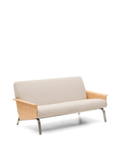 Load image into Gallery viewer, Amsen beige 2-seater sofa in oak plywood with brushed stainless steel legs 165cm - image 2