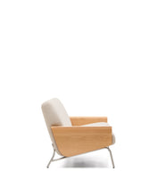 Load image into Gallery viewer, Amsen beige 2-seater sofa in oak plywood with brushed stainless steel legs 165cm - image 3