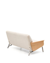 Load image into Gallery viewer, Amsen beige 2-seater sofa in oak plywood with brushed stainless steel legs 165cm - image 4