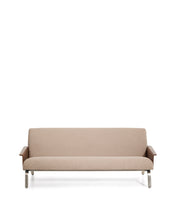 Load image into Gallery viewer, Amsen light brown 3-seater sofa in walnut plywood with brushed stainless steel legs 205cm