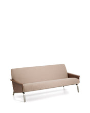 Load image into Gallery viewer, Amsen light brown 3-seater sofa in walnut plywood with brushed stainless steel legs 205cm - image 2