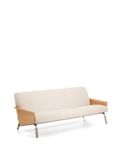 Load image into Gallery viewer, Amsen beige chenille 3-seater sofa in oak plywood with brushed stainless steel legs 205cm - image 2