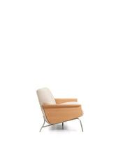 Load image into Gallery viewer, Amsen beige chenille 3-seater sofa in oak plywood with brushed stainless steel legs 205cm - image 3