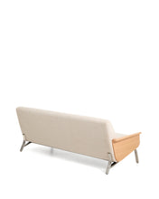 Load image into Gallery viewer, Amsen beige chenille 3-seater sofa in oak plywood with brushed stainless steel legs 205cm - image 4